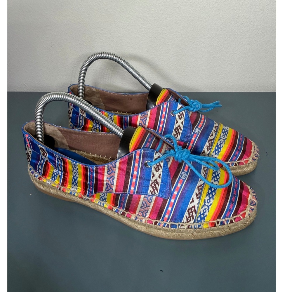 Tabitha Simmons Striped Espadrille Flats Multicolor Lace Up Shoes Spain 38